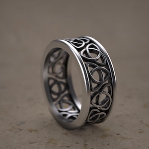 Trinity Celtic Knot Ring For Him Unique Promise Triquetra Ring Handmade Vintage Men Band Silver Mens Pinky Viking Wedding Ring Gift For Dad