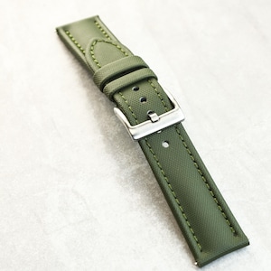 Khaki Green Sail Cloth Watch Strap, Padded, Leather Backed, Quick Release, 18mm, 20mm, 22mm, 24mm