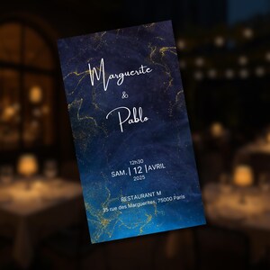 Invitation Bleu Nuit & Or – Modèle Editable Canva – Carte Élégante Personnalisable