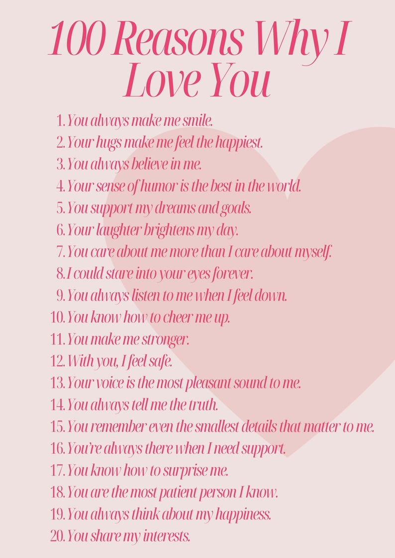 100 Reasons Why I Love You Etsy