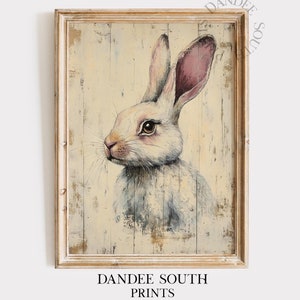 Vintage Bunny Printable Wall Art Painting, Country Farmhouse Digital Art, Rustic Spring Rabbit Decor, Vintage Easter Wall Art Printable, 051