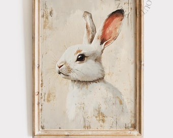 Vintage Bunny Printable Wall Art Painting, Country Farmhouse Digital Art, Rustic Spring Rabbit Decor, Vintage Easter Wall Art Printable, 046