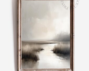 Neutral Landscape Printable Wall Art, Rustic Digital Oil Painting, Vintage Style Home Decor, Digital Wall Art, Landscape Wall Decor, 250