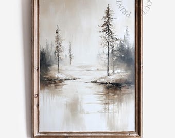 Neutral Landscape Printable Wall Art, Rustic Digital Oil Painting, Vintage Style Home Decor, Digital Wall Art, Landscape Wall Decor, 249