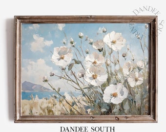 Coastal Landscape Wall Art Printable, Vintage Beach Digital Art, Beach House Decor, Coastal Wildflowers Decor, Seaside Art Printable, 083