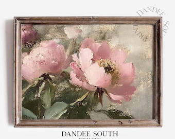 Antique Pink Peonies Wall Art Printable, Vintage Still Life Flowers Oil Painting, Floral Digital Wall Art, Rustic Floral Wall Decor, 091