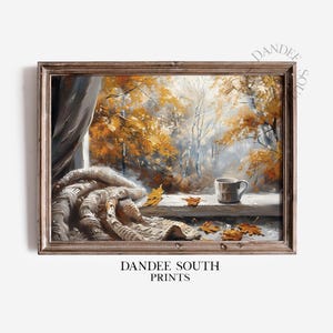 Cozy Fall Window View Digital Wall Art PRINTABLE, Autumn Window Wall Art, Rustic Fall Digital Art, Neutral Fall Landscape Printable Art, 639