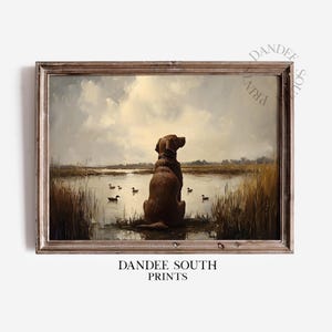 Hunting Dog Wall Art Printable, Mallard Ducks Oil Painting Printable Wall Art, Chocolate Labrador, Nature & Wildlife Digital Art Print, 604