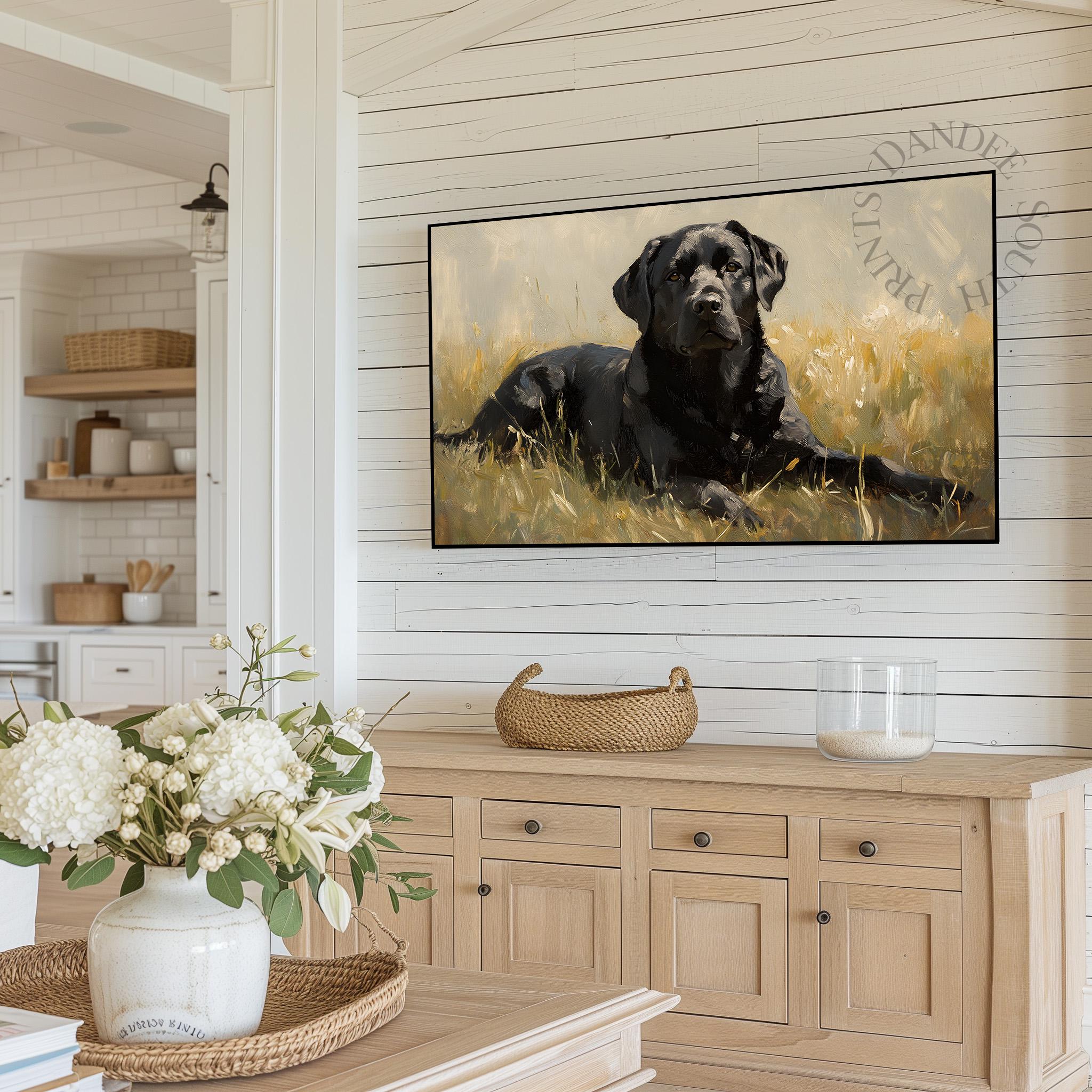 フレームスタイルテレビ用ブラックラブラドールレトリバー犬テレビ