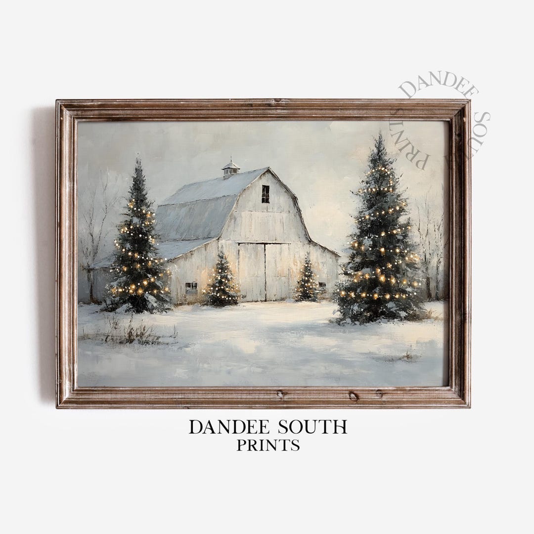 Christmas Barn Wall Art PRINTABLE, Snowy Winter Barn Landscape Digital ...