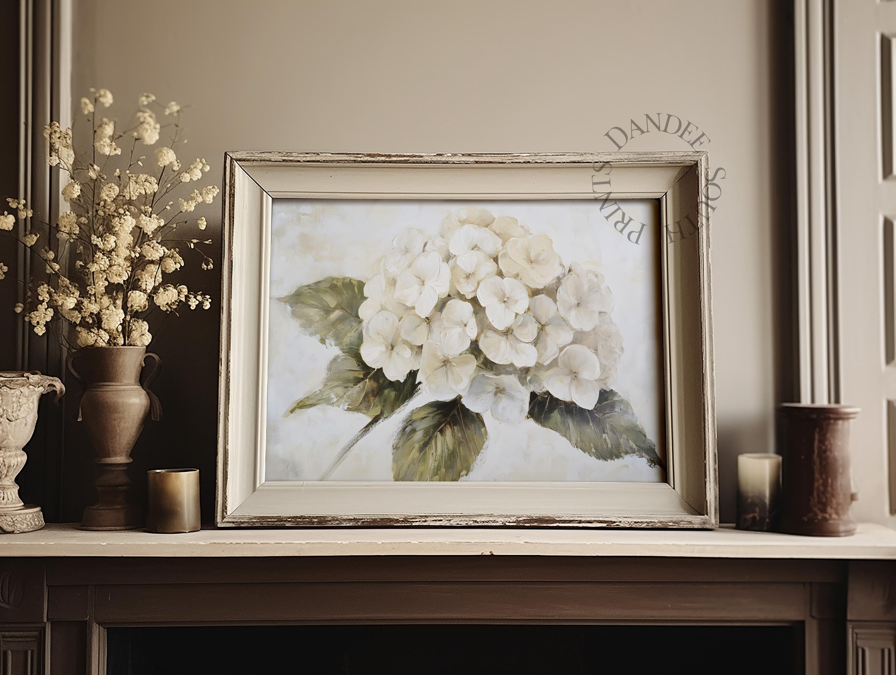 White Hydrangea Oil Painting Printable Wall Art, Floral Digital Art ...