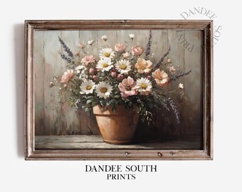 Floral Still Life Printable Wall Art, Floral Digital Art, Rustic Farmhouse Wall Decor, Vintage Botanical Art, Neutral Flowers Printable, 243