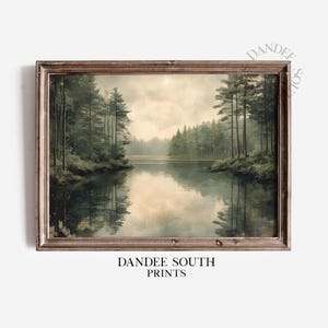 Lake landschap digitaal olieverfschilderij, kunst aan de muur afdrukbare, vintage landschap muur decor, decor van het huis, digitale muur kunst, decor van de boerderij, 514