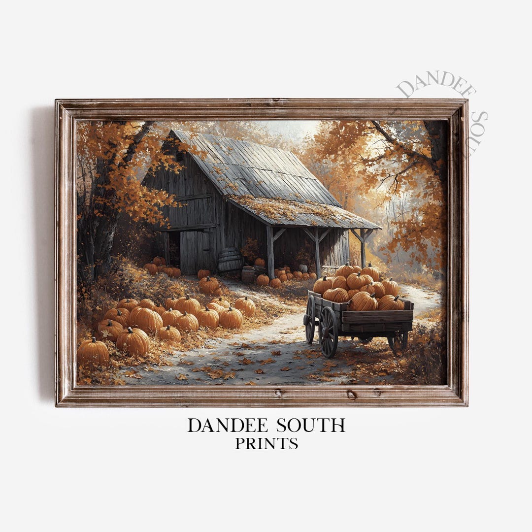 Rustic Fall Barn Digital Wall Art Printable, Vintage Autumn Landscape ...