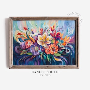 Bright Abstract Flower Botanical Print, Spring & Summer Floral Printable Art, Modern Wall Art Printable, Colorful Flowers Digital Art, 240