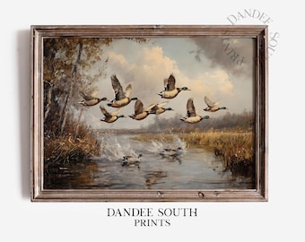 Arte mural imprimible de patos silvestres, pintura al óleo de estilo rústico moderno, impresión digital de naturaleza y vida silvestre, 268