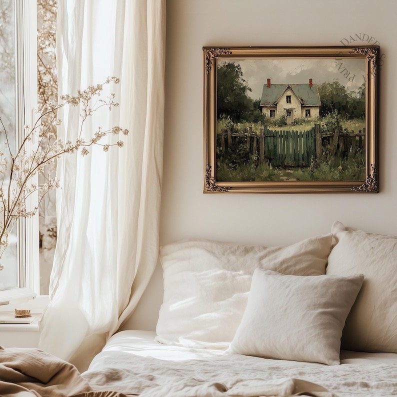 Printable Cottage Garden Wall Art, Landscape Digital Painting ...