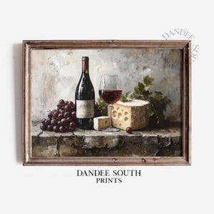 Vintage Wine Wall Art Printable, Kitchen Still Life, Bar Wall Art, Bar Cart Decor, Wine & Cheese Digital Oil Painting, Digital Wall Art, 361