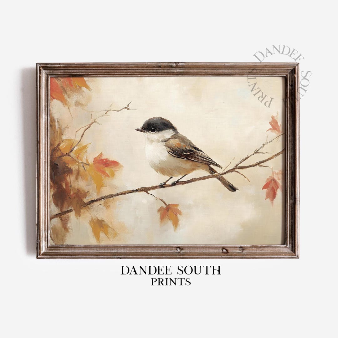 Rustic Fall Wall Art Printable, Fall Bird Digital Art, Vintage Autumn ...
