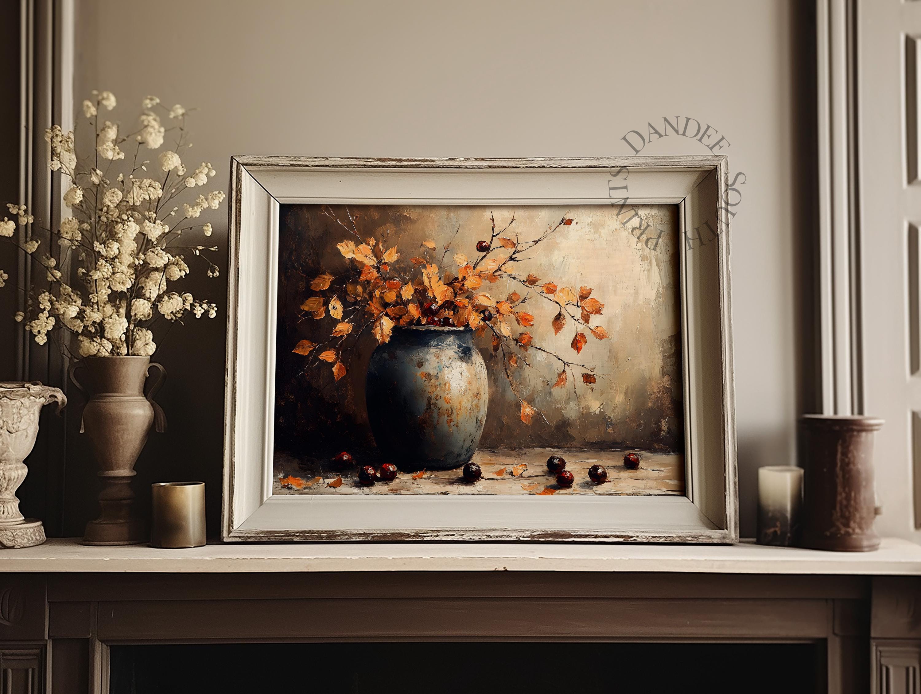 Rustic Fall Floral Digital Wall Art Printable, Vintage Autumn Farmhouse ...