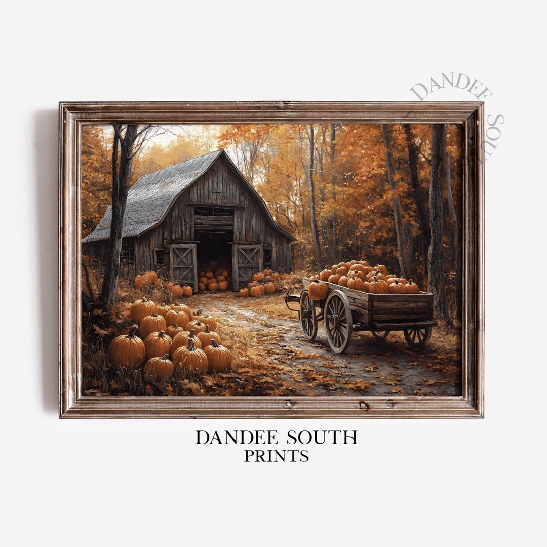 Rustic Fall Barn Digital Wall Art Printable, Vintage Autumn Landscape ...