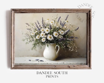 Floral Still Life Printable Wall Art, Floral Digital Art, Rustic Farmhouse Wall Decor, Vintage Botanical Art, Neutral Flowers Printable, 244