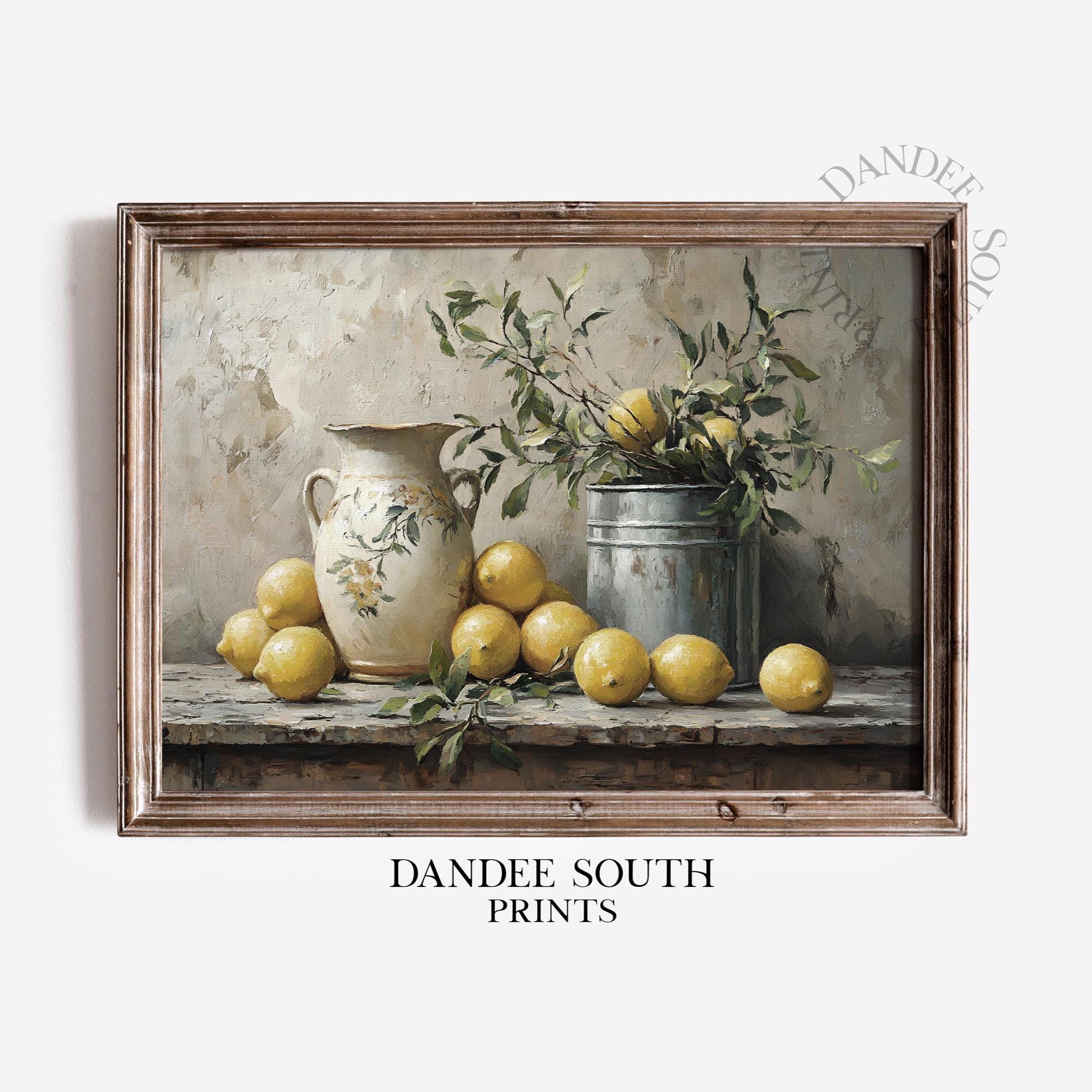Vintage Lemons Digital Print, Wall Art Printable, Country Kitchen
