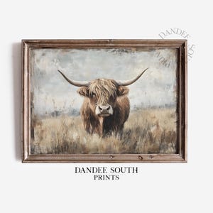 Rustic Highland Cow Digital Wall Art, Printable Farmhouse Wall Art, Highland Cow Print, Rustic Country Farmhouse Decor, Digital Art, 174