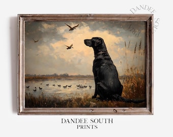 Hunting Dog Wall Art Printable, Mallard Ducks Oil Painting Printable Wall Art, Rustic Print, Nature and Wildlife Digital Art Print, 270