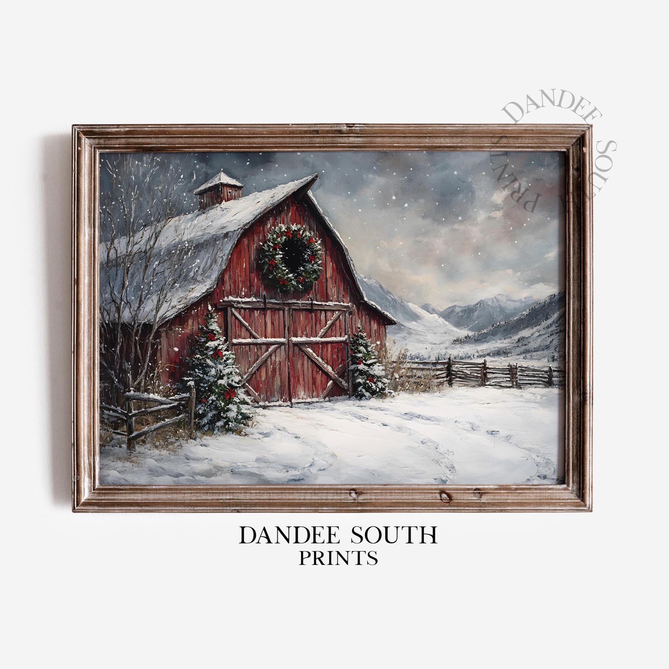 Christmas Barn Wall Art PRINTABLE, Snowy Winter Barn Landscape Digital ...