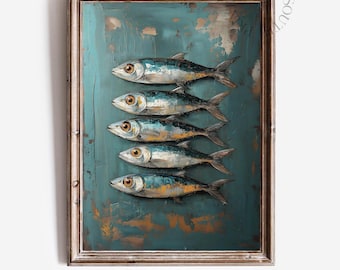 Sardine Wall Art Printable, Fish Digital Wall Art, Vintage Sea Life Print, Coastal Home Decor, Nautical Home Decor, Kitchen Wall Art, 403
