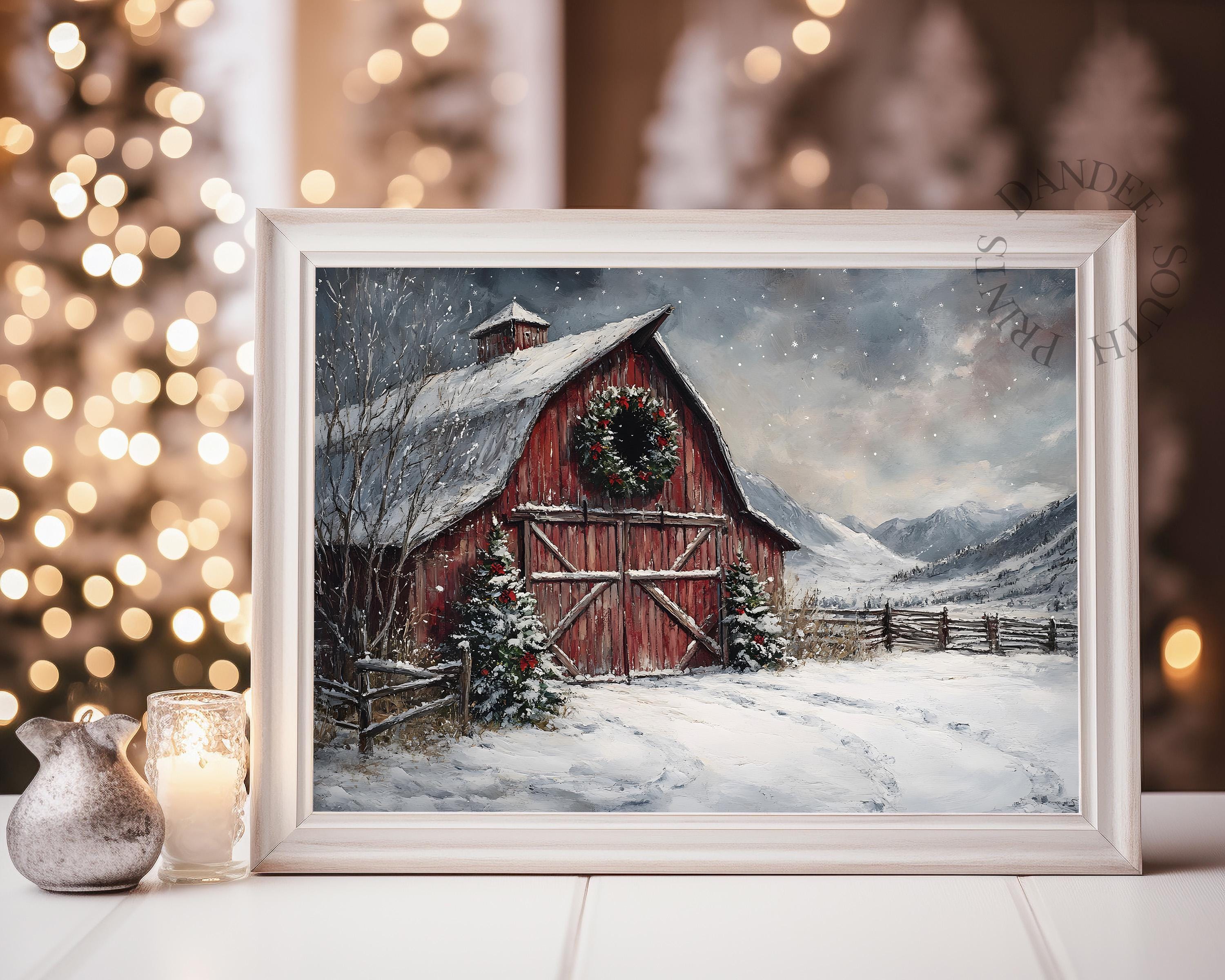 Christmas Barn Wall Art PRINTABLE, Snowy Winter Barn Landscape Digital ...