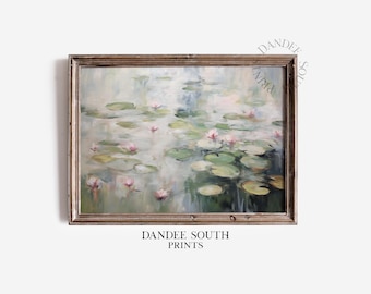 Water Lily Pond Wall Art PRINTABLE, Water Lilies Pond Impressionist Floral Wall Art, Pastel Floral Digital Print, 784