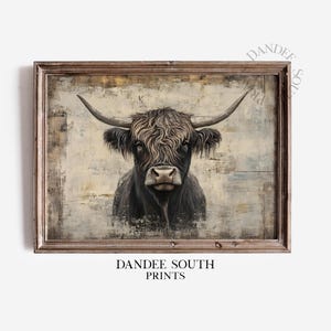 Rustic Highland Cow Digital Wall Art, Printable Farmhouse Art, Highland Cow Print, Rustic Country Farmhouse Decor, Digital Download, 178