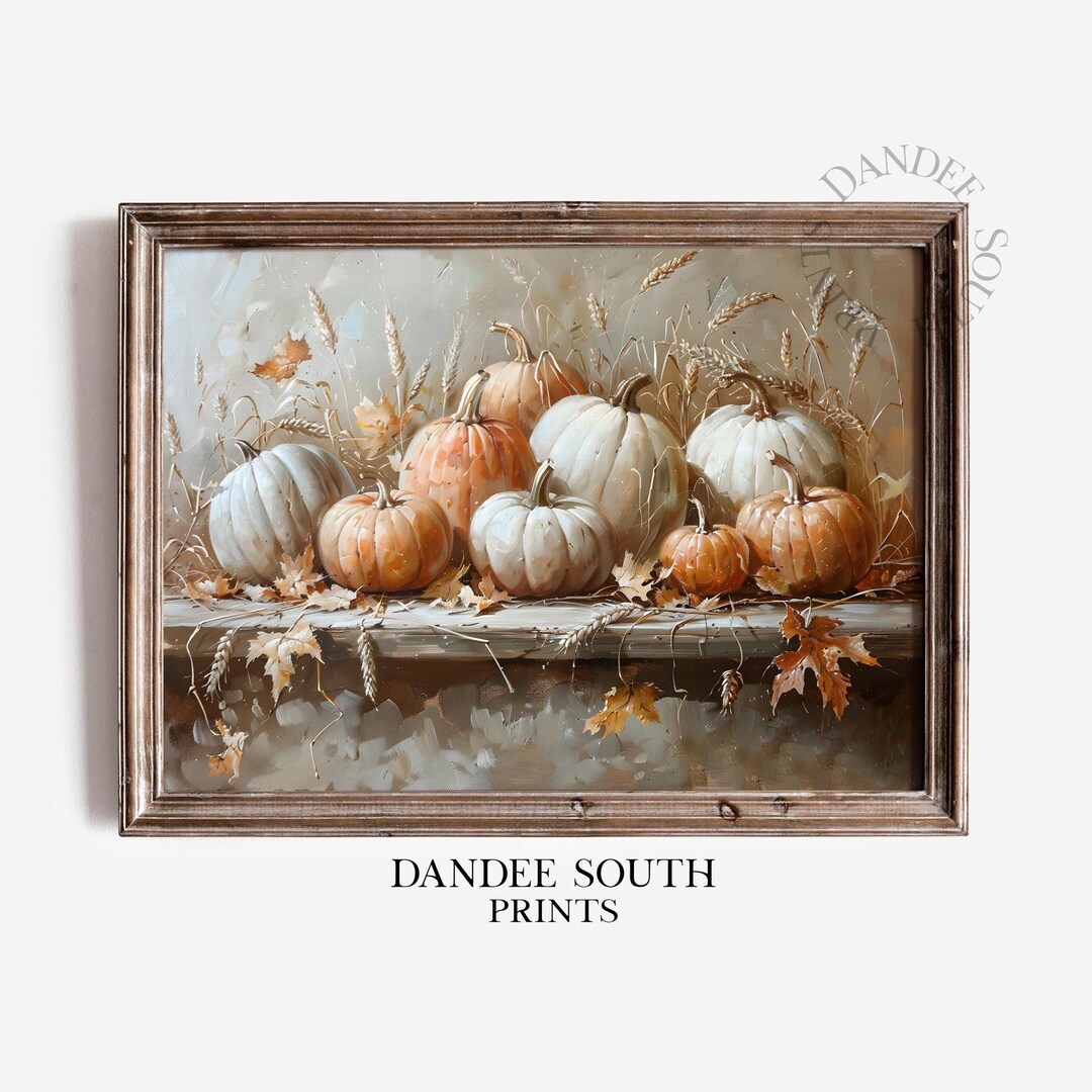 Rustic Fall Pumpkins Wall Art Printable, Autumn Pumpkins & Leaves ...