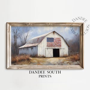 Patriotic Barn Art for Frame TV, Smart TV Digital Art, Farmhouse July 4th Barn, USA Flag Digital Painting, American Flag Home Decor, TV001