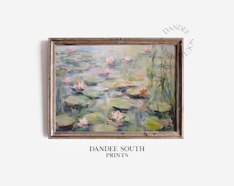 Water Lily Pond Wall Art PRINTABLE, Water Lilies Pond Impressionist Floral Wall Art, Pastel Floral Digital Print, 785