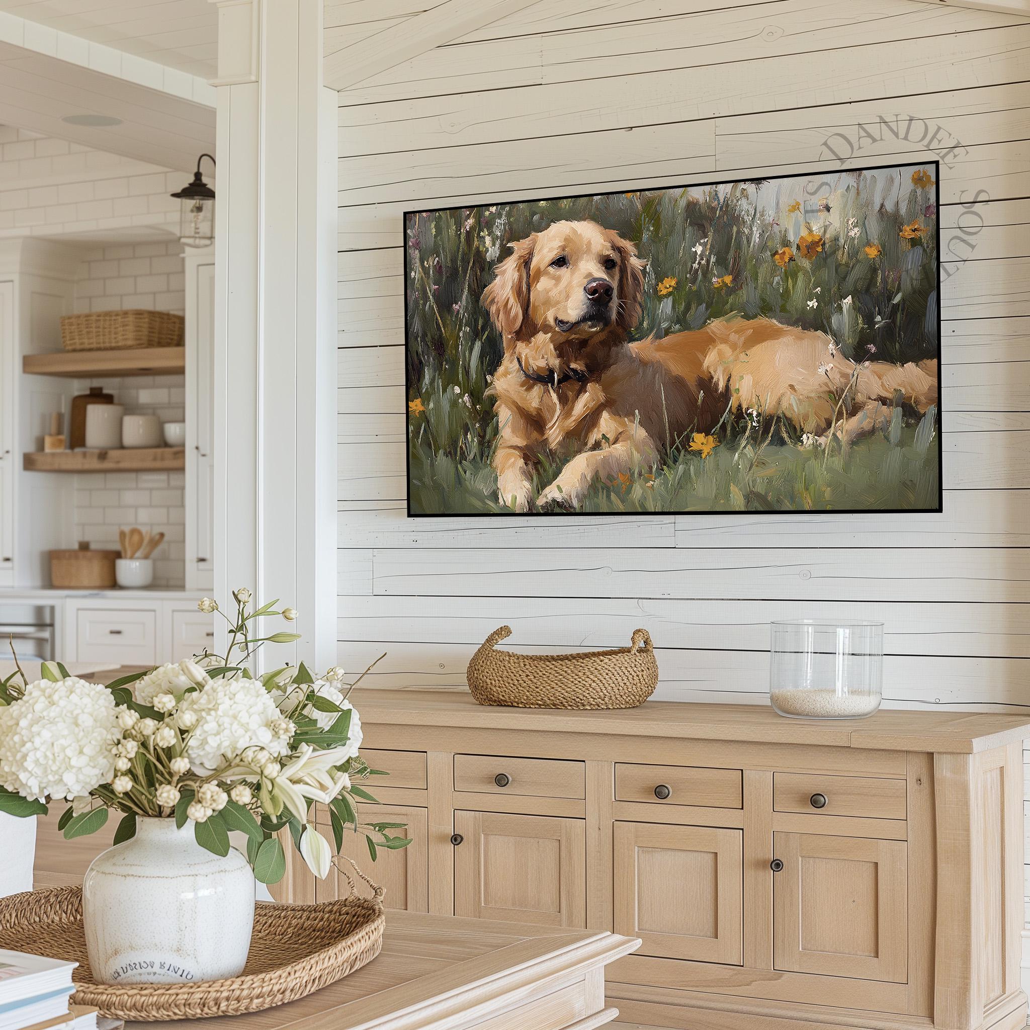 フレームスタイルテレビ用ゴールデンレトリバー犬テレビアート