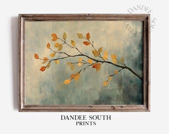 Rustic Fall Branch With Leaves Wall Art Printable, Vintage Autumn Digital Wall Art, Farmhouse Wall Decor, Thanksgiving Print, Wall Decor 570