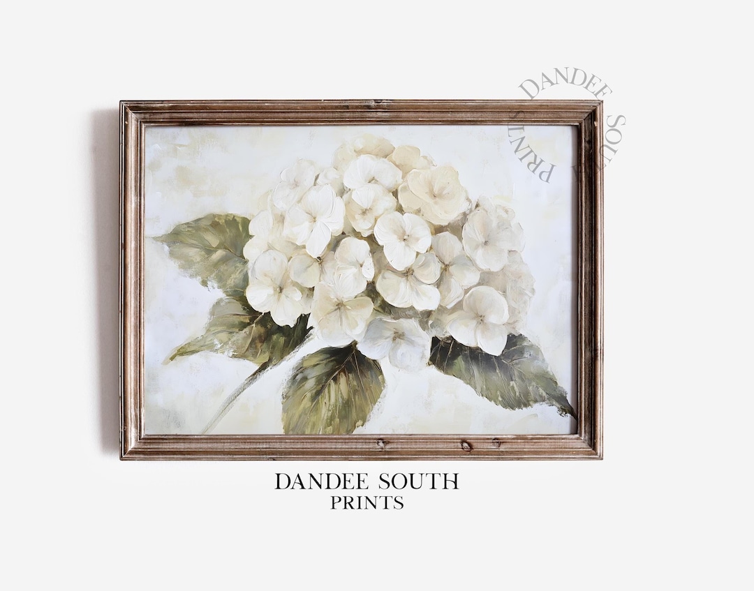 White Hydrangea Oil Painting Printable Wall Art, Floral Digital Art ...