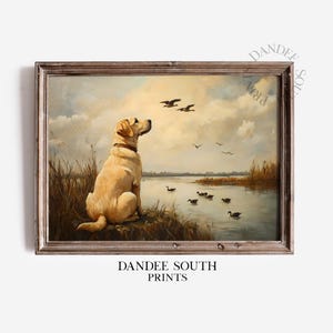 Hunting Dog Wall Art Printable, Mallard Ducks Oil Painting Printable Wall Art, Lake Landscape, Nature and Wildlife Digital Art Print, 276