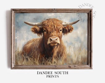Rustic Highland Cow Digital Wall Art, Printable Farmhouse Art, Highland Cow Print, Rustic Country Farmhouse Decor, Digital Download, 176
