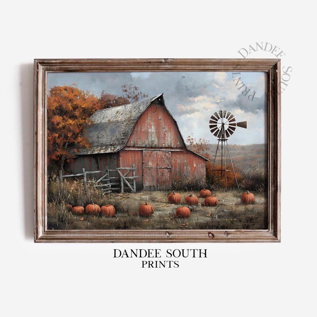 Rustic Fall Barn Digital Wall Art Printable, Vintage Autumn Landscape ...