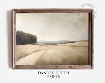 Neutral Landscape Printable Wall Art, Rustic Digital Oil Painting, Vintage Style Home Decor, Digital Wall Art, Rural Landscape Wall Art, 300
