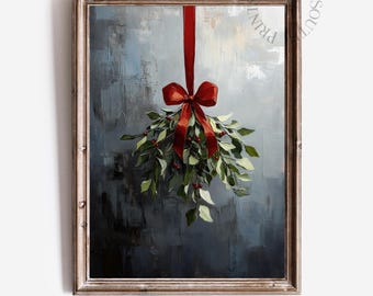 Vintage Mistelzweig digitale Wandkunst DRUCKBAR, Weihnachten botanische druckbare, rustikale Feiertags-Hauptdekor, saisonale digitale Wandkunst, 765