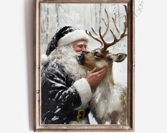 サンタとトナカイ　シーグラスアート／天然石／フレーム／クリスマス／サンタ サンタとトナカイ シーグラスアート／天然石／フレーム／クリスマス