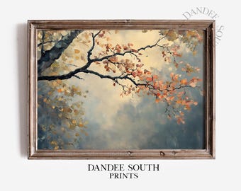 Rustic Fall Branch With Leaves Wall Art Printable, Vintage Autumn Digital Wall Art, Farmhouse Wall Decor, Thanksgiving Print, Wall Decor 569