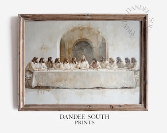 Arte mural cristiano imprimible, Arte mural digital de la Última Cena, Pintura digital de Jesús y los doce discípulos, Arte religioso, 794