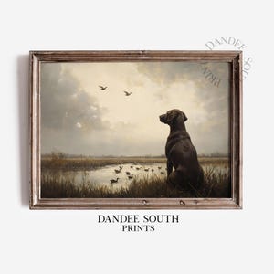 Hunting Dog Wall Art Printable, Mallard Ducks Oil Painting Printable Wall Art, Chocolate Labrador, Nature &  Wildlife Digital Art Print, 603