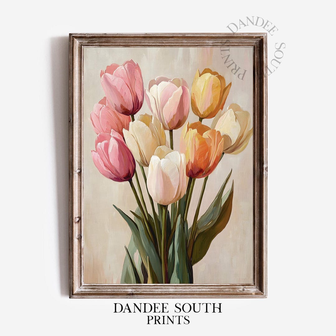 Tulip Wall Art PRINTABLE, Vintage Floral Spring Digital Wall Art ...